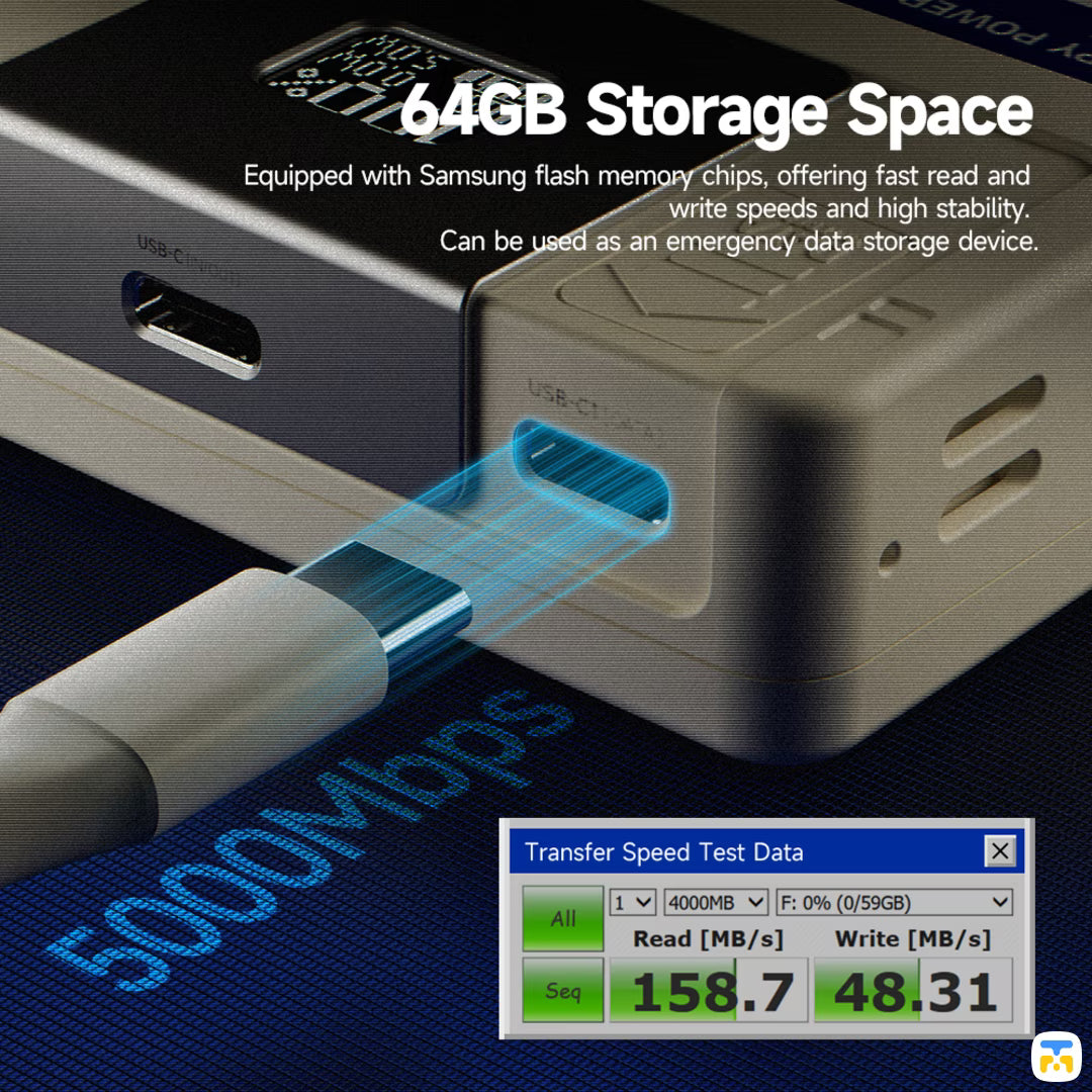 64GB Storage Space - TROZK 10000mAh 22.5W Wireless Floppy Power Bank with 64GB Storage