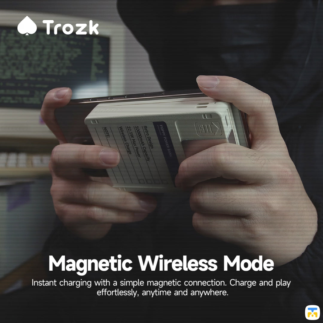 Magnetic Wireless Mode - TROZK 10000mAh 22.5W Wireless Floppy Power Bank with 64GB Storage