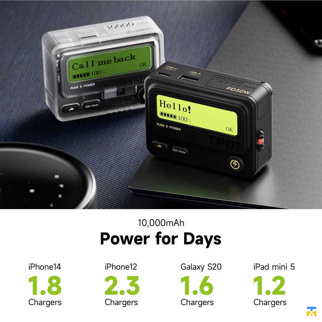 10,000mAh
Power for Days - TROZK 10000mAh PD 30W Retro Design Beeper Power Bank