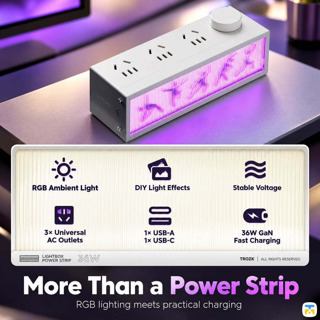 More Than a Power Strip - TROZK Lightbox Power Strip with 36W Adapter