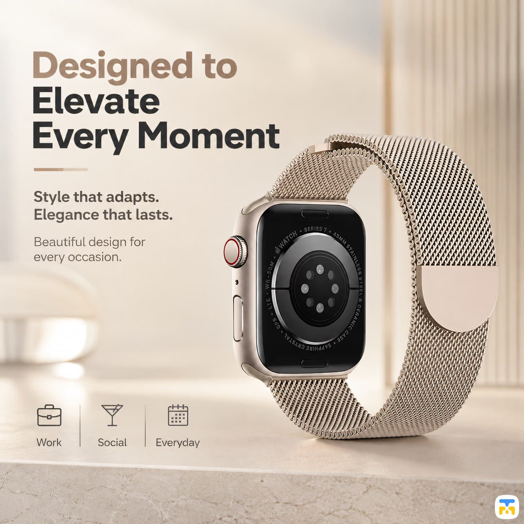 Designed to
Elevate
Everv Moment - Two Milan Round Tails Apple Watch Strap for 38-42mm