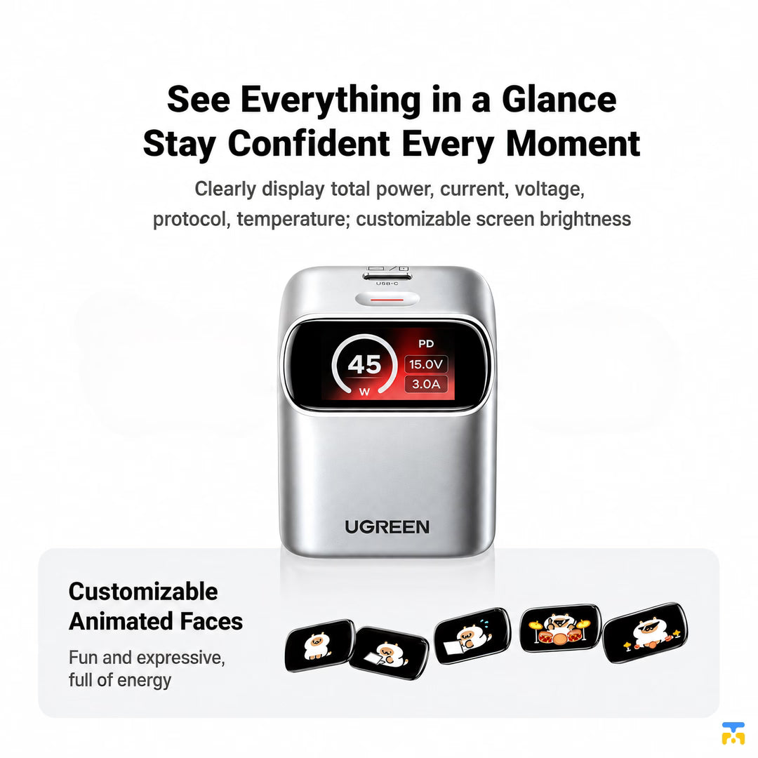 See Everything in a Glance
Stay Confident Every Moment - UGREEN 45W GaN Fast Charger with Display