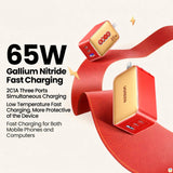 65W Gallium Nitride Fast Charging - UGREEN 65W GaN Charger - 2x USB-C, 1x USB-A - Lucky Red Edition