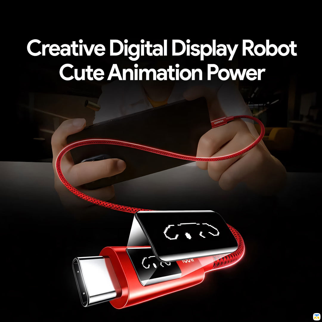 Creative Digital Display Robot Cute Animation Power - UGREEN PD100W Fast Charging Cable - Cute Animated Display