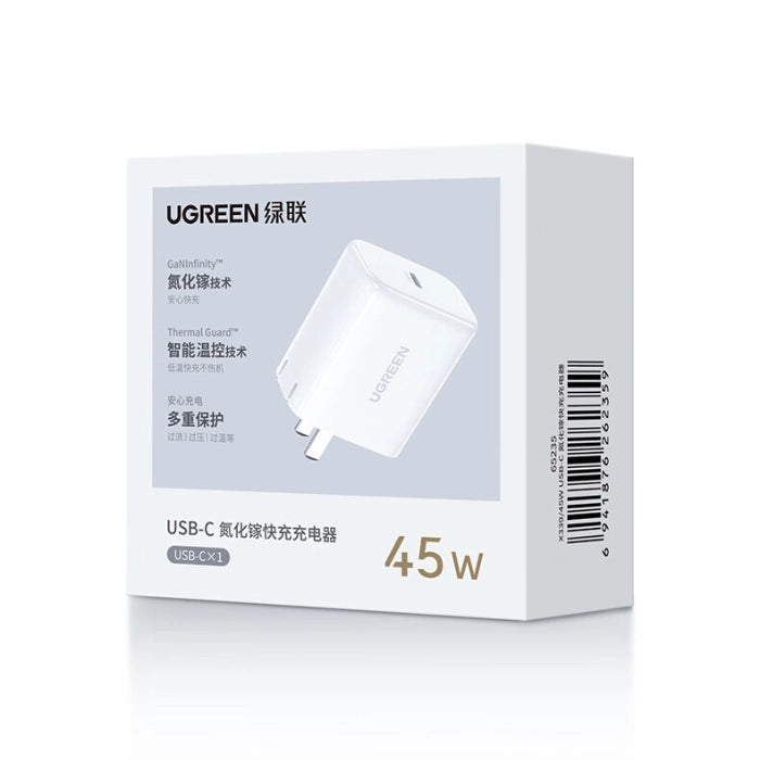 UGREEN USB-C charger packaging with 45W rating on a white background