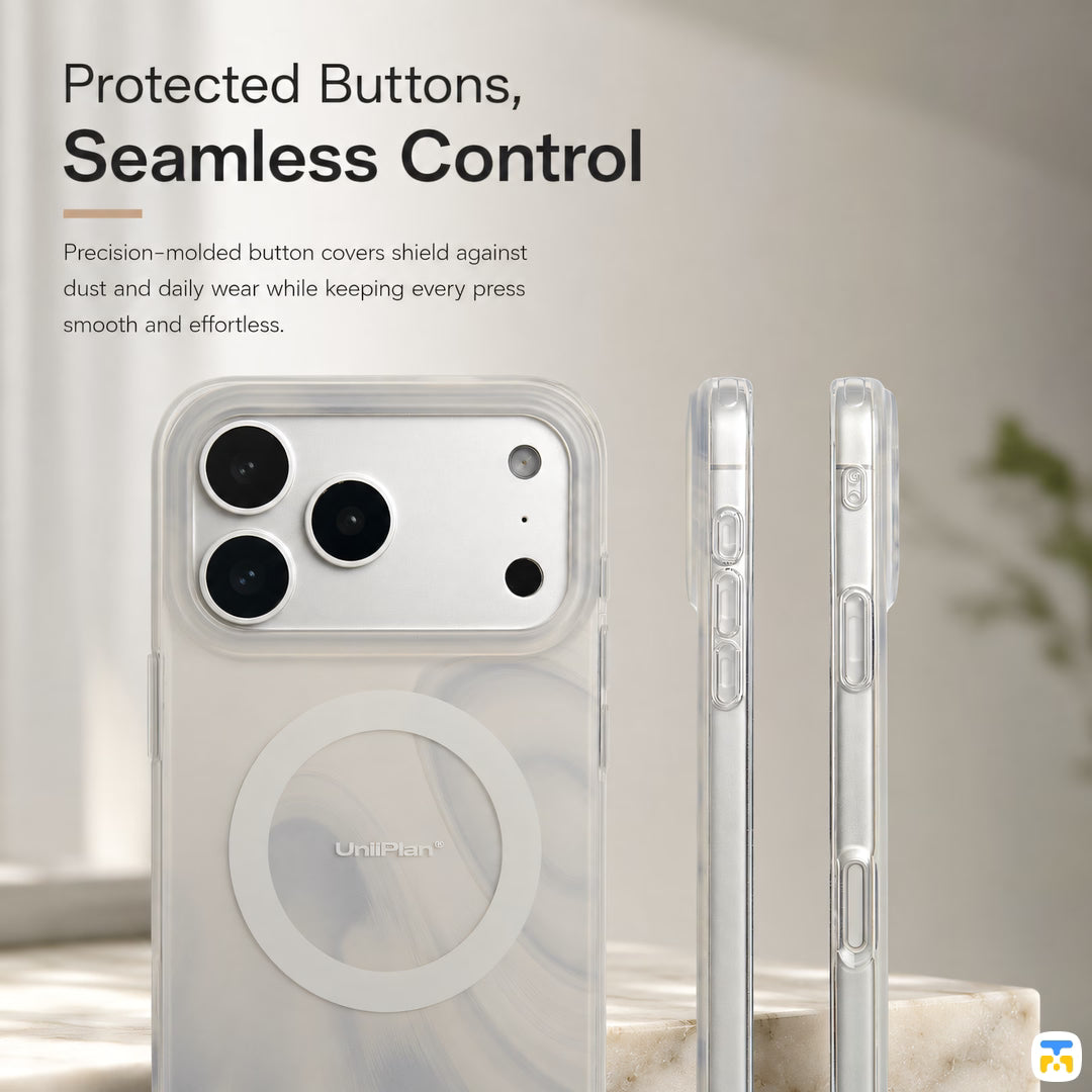 Protected Buttons,
Seamless Control - UNIPLAN for iPhone 17 Series Frosted Pearl MagSafe Case