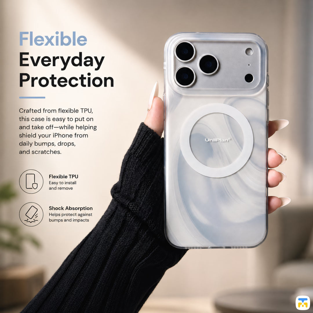 Flexible
Everyday
Protection - UNIPLAN for iPhone 17 Series Frosted Pearl MagSafe Case