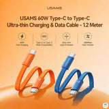 USAMS 60W Type-C to Type-C Ultra-thin Charging & Data Cable - 1.2 Meter