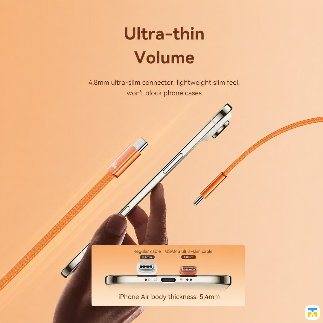 Ultra-thin Volume - USAMS 60W Type-C to Type-C Ultra-thin Charging & Data Cable - 1.2 Meter