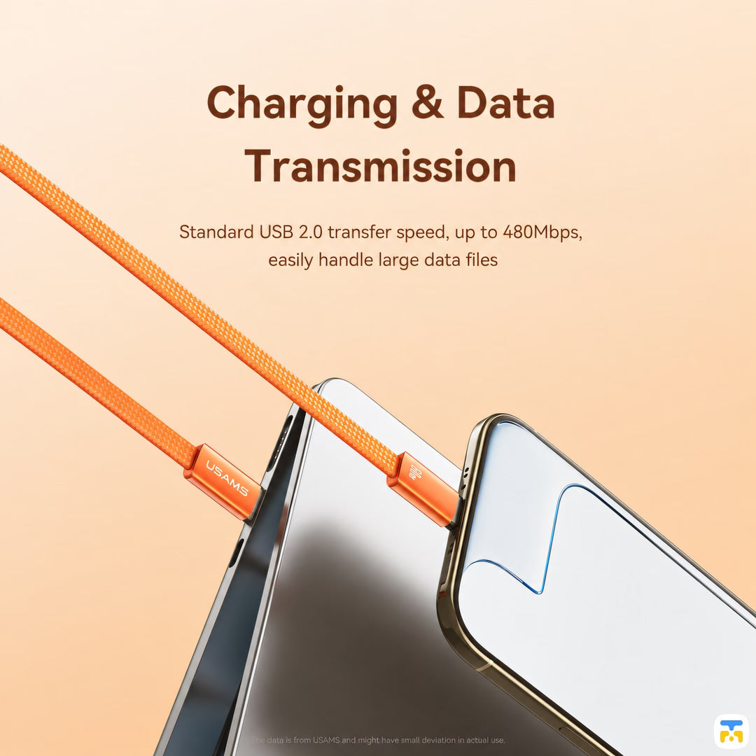 Charging & Data Transmission - USAMS 60W Type-C to Type-C Ultra-thin Charging & Data Cable - 1.2 Meter