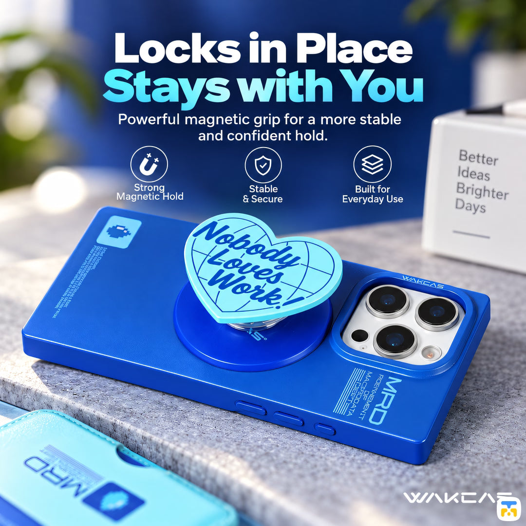 Locks in Place
Stays with You - WAKCAS Blue Heart Magnetic Phone Stand
