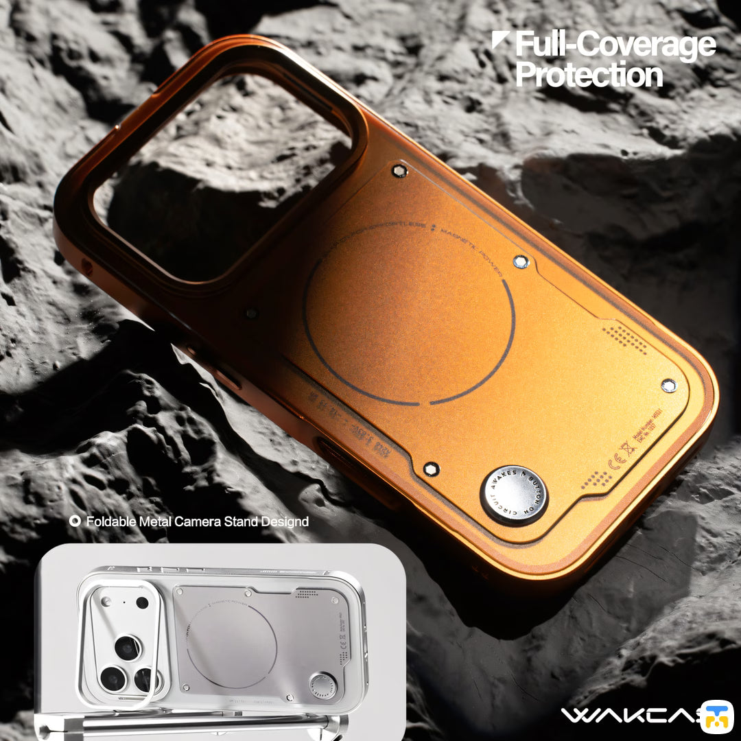 Foldable Metal Camera Stand Designd - WAKCAS for iPhone 17 Series Detachable Metal MagSafe Case