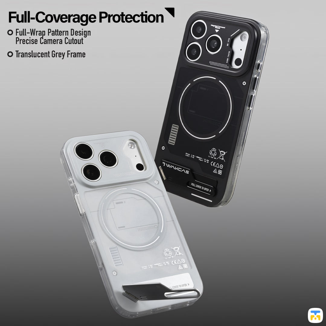Full-Coverage Protection - WAKCAS for iPhone 17 Series Energy Module MagSafe Case with Metal Stand