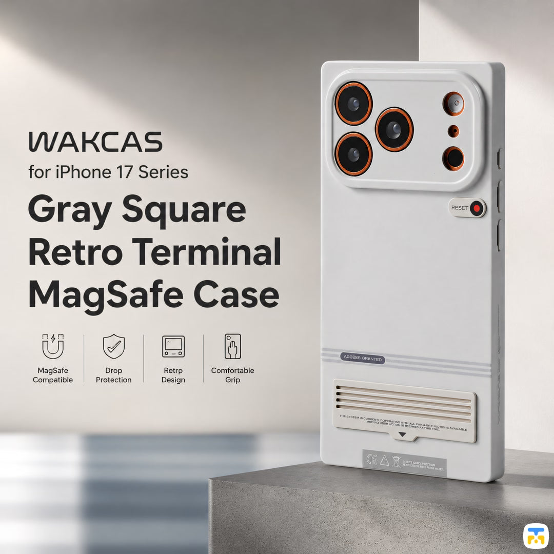 WAKCAS for iPhone 17 Series Gray Square Retro Terminal MagSafe Case
