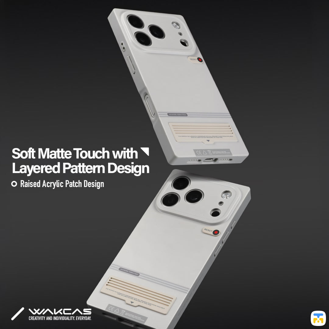 Soft Matte Touch with
Layered Pattern Design - WAKCAS for iPhone 17 Series Gray Square Retro Terminal MagSafe Case