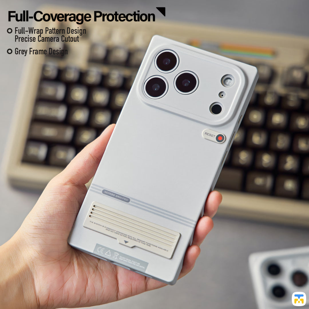 Full-Coverage Protection - WAKCAS for iPhone 17 Series Gray Square Retro Terminal MagSafe Case