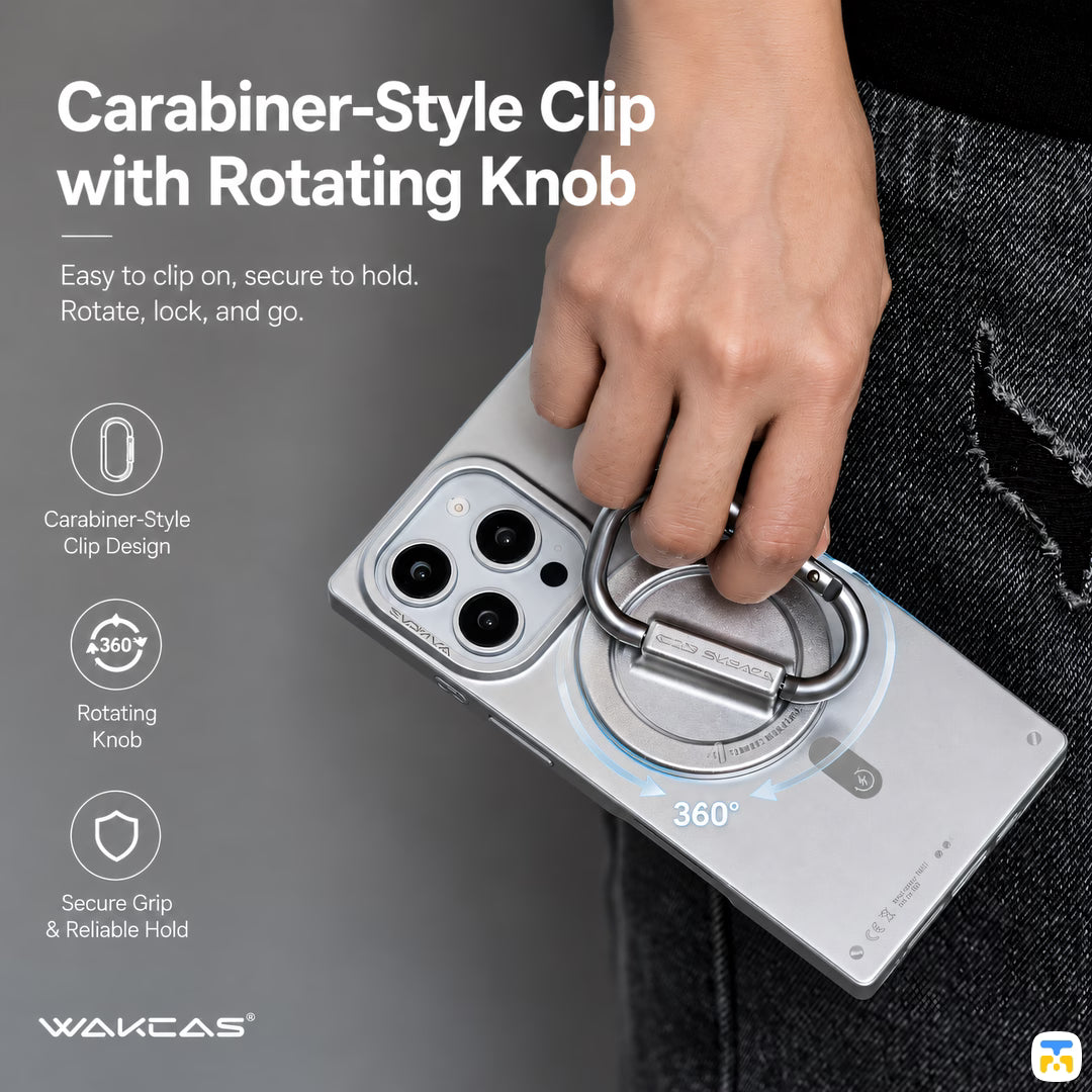 Carabiner-Style Clip
with Rotating Knob - WAKCAS Magnetic Carabiner Phone Holder