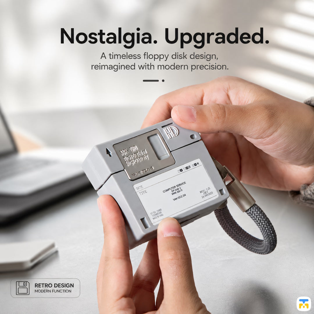 Nostalgia Upgraded - WAKCAS Original Floppy Disk AirPods Case with Attachment Strap