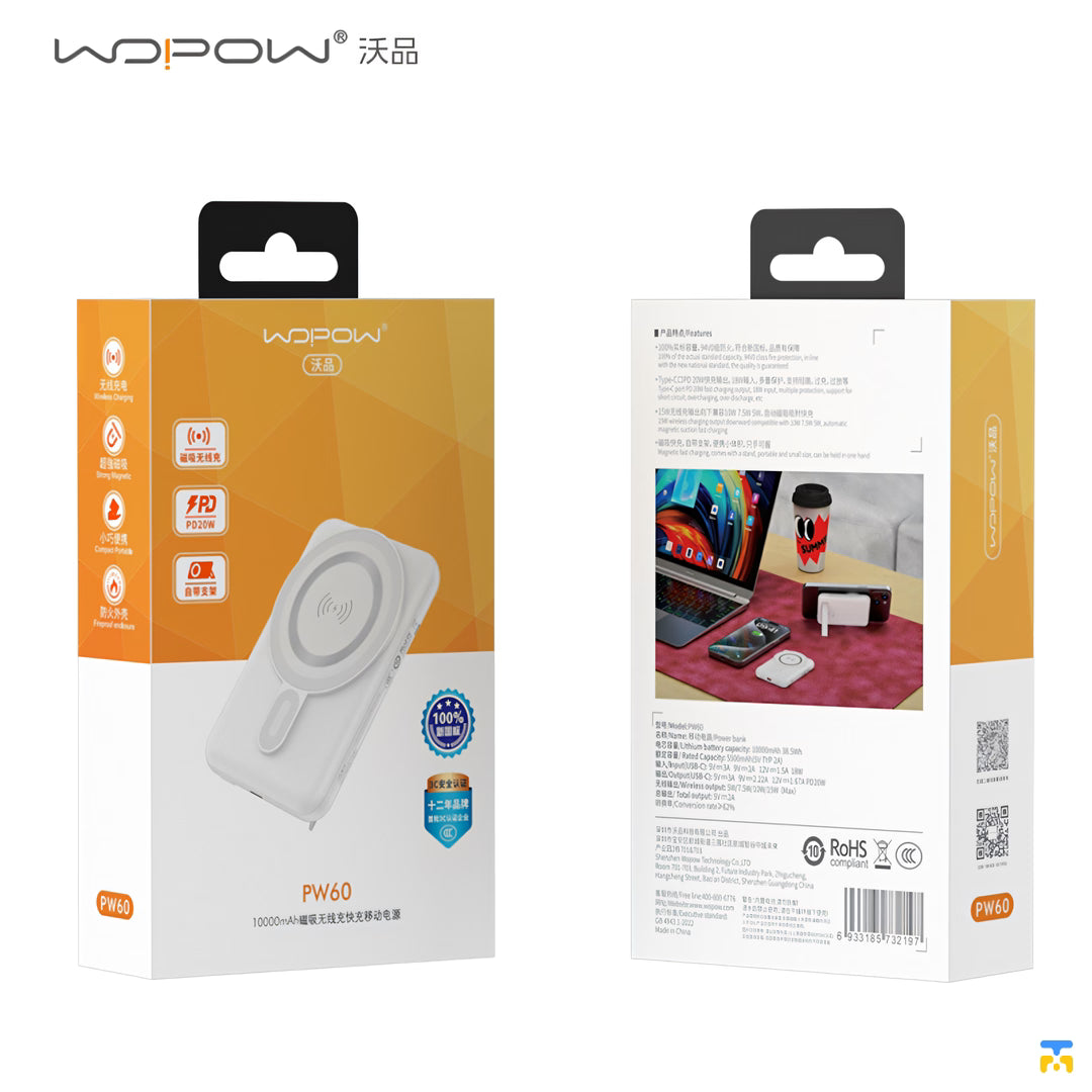 WOPOW 20000mah 22.5W Fast Charging Power Bank with Built-in Cables