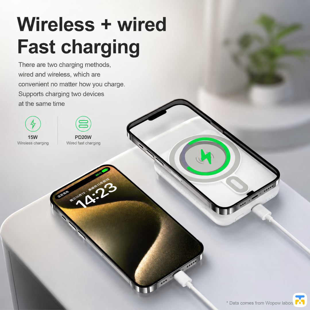 Wireless + wired Fast charging - WOPOW 10000mAh 20W Magnetic Wireless Fast Charging Power Bank