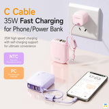 C Cable 35W Fast Charging for Phone/Power Bank - WOPOW 10000mAh 35W Fast Charging Power Bank with Built-in Cables