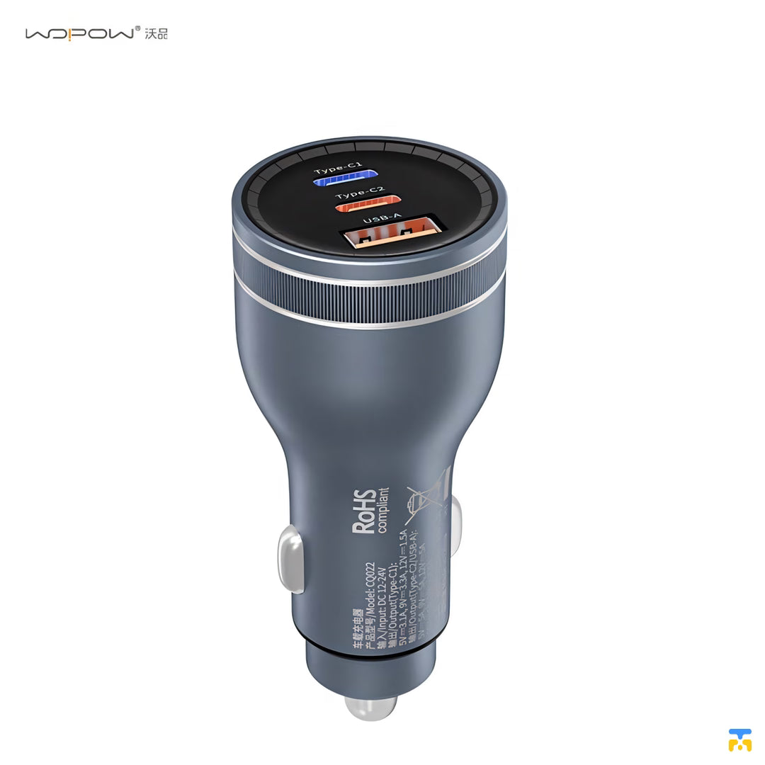 WOPOW 120W PD Fast Car Charger - 2x USB-C, 1x USB-A