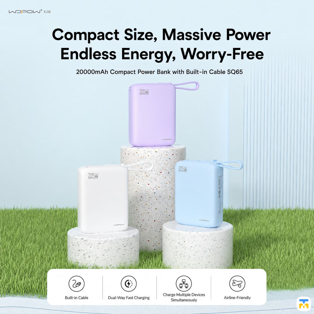 Compact Size, Massive Power Endless Energy, Worry-Free - WOPOW 20000mah 22.5W Fast Charging Power Bank with Built-in Cables