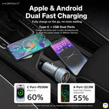 Apple & Android Dual Fast Charging - WOPOW 30W PD Fast Car Charger - 1x USB-C, 1x USB-A