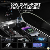 60W DUAL-PORT FAST CHARGING - WOPOW 60W PD Fast Car Charger - 1x USB-C, 1x USB-A
