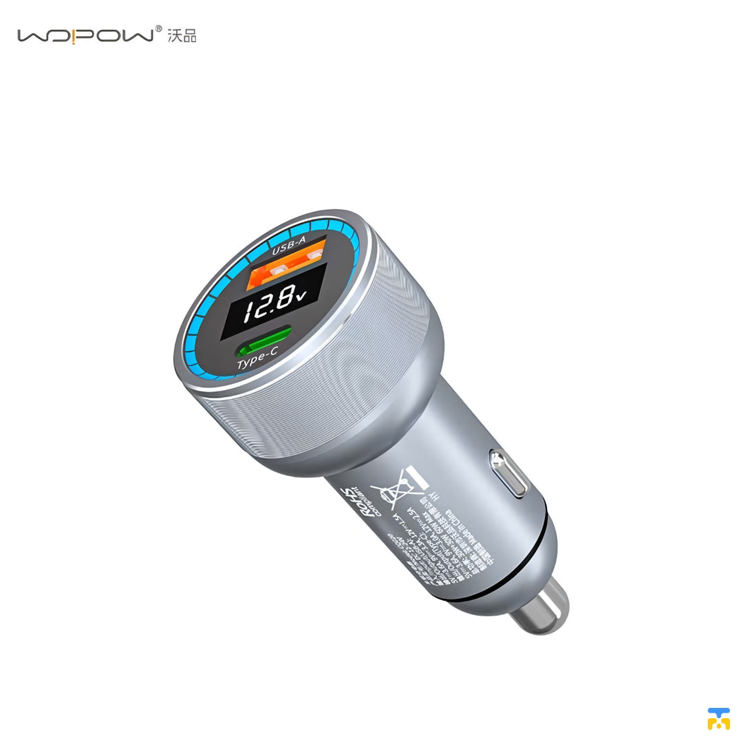 WOPOW 60W PD Fast Car Charger - 1x USB-C, 1x USB-A
