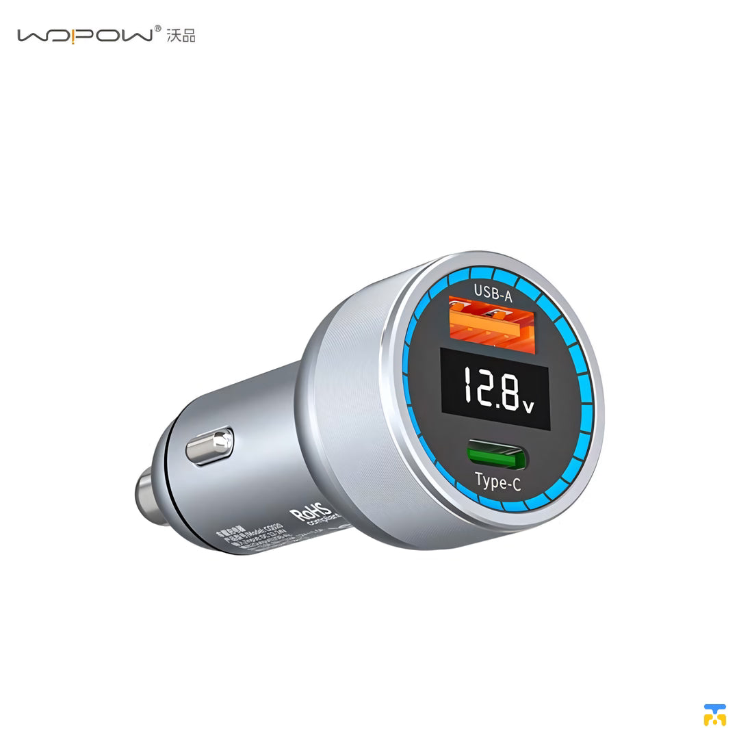 WOPOW 60W PD Fast Car Charger - 1x USB-C, 1x USB-A