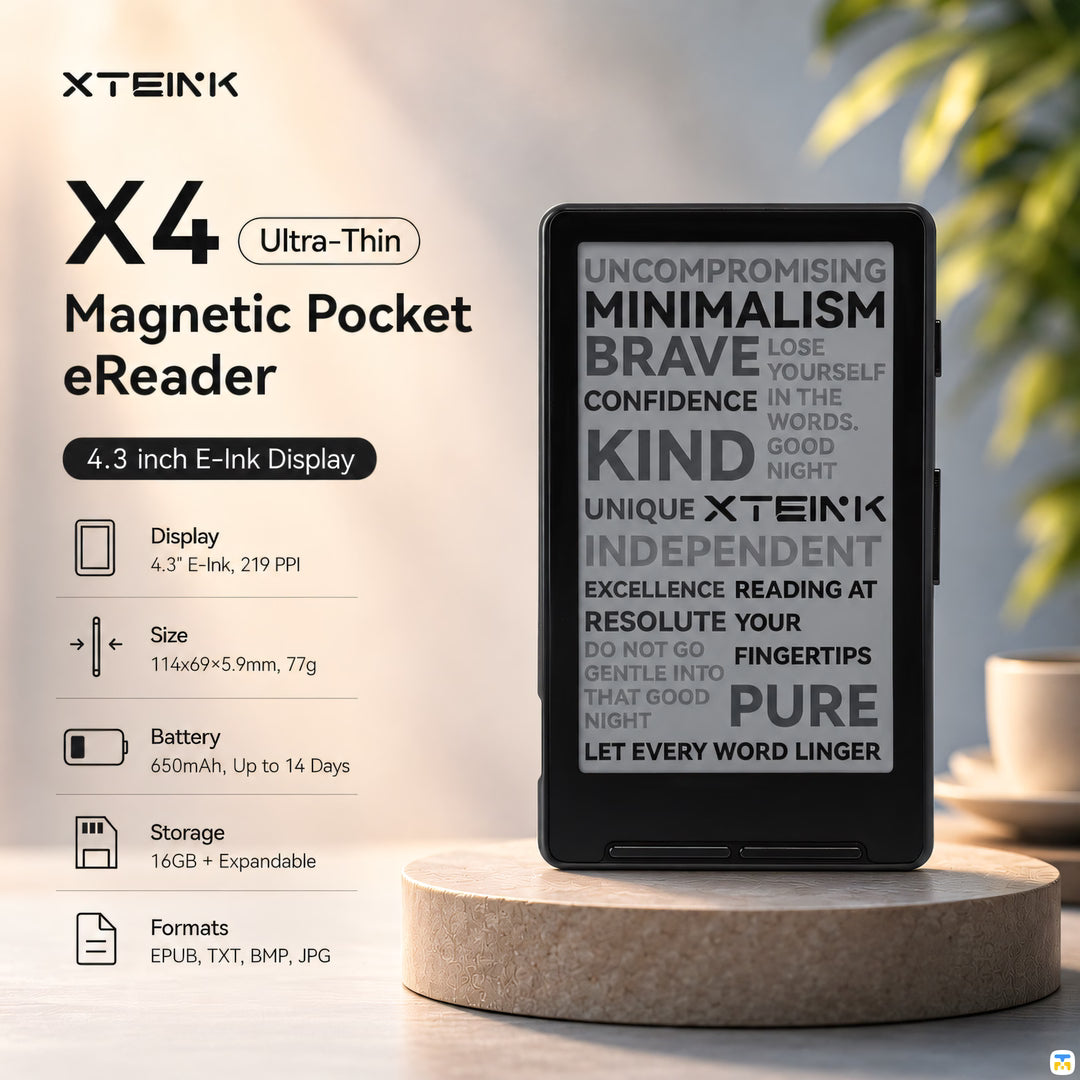 XTEINK X4 Ultra-Thin Magnetic Pocket eReader - 4.3 inch E-Ink Display - Black