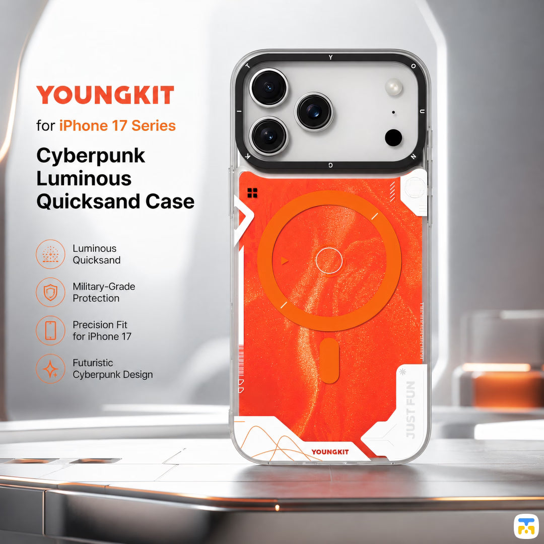 YOUNGKIT for iPhone 17 Series Cyberpunk Luminous Quicksand Case