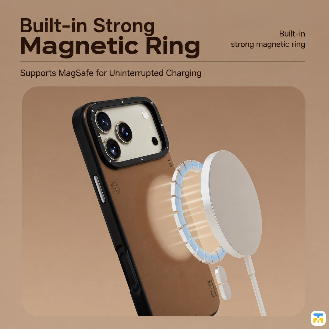Built-in Strong Magnetic Ring - YOUNGKIT for iPhone 17 Series Matte Leather Case